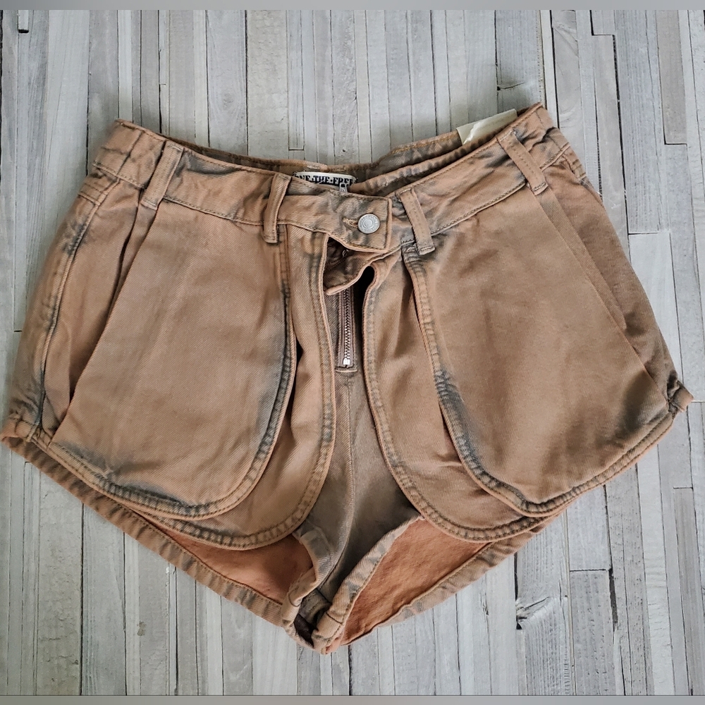 Free People Prince Street Denim Shorts High Rise Draped Front Panels Size 29